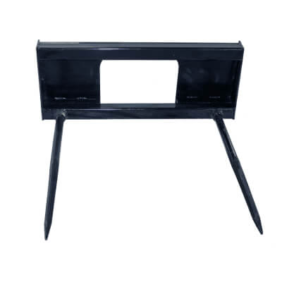 2-Prong Bale Spear for Skid Steer by Prime Attachments, black, front view with two prongs.