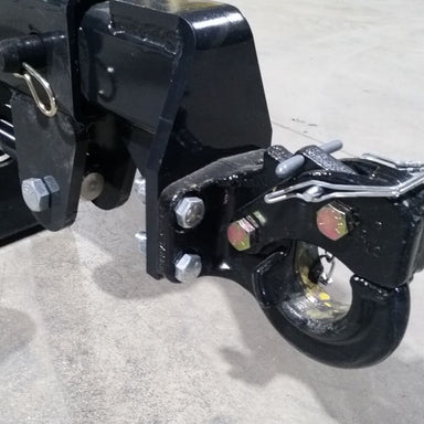 20 Ft Skid Steer Truss Boom by Glacier Attachments, black with robust hitch and hardware features.