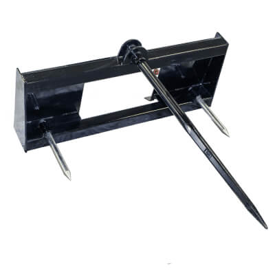 3-Point Bale Spear for Skid Steer by Prime Attachments, black, front view with two spears.