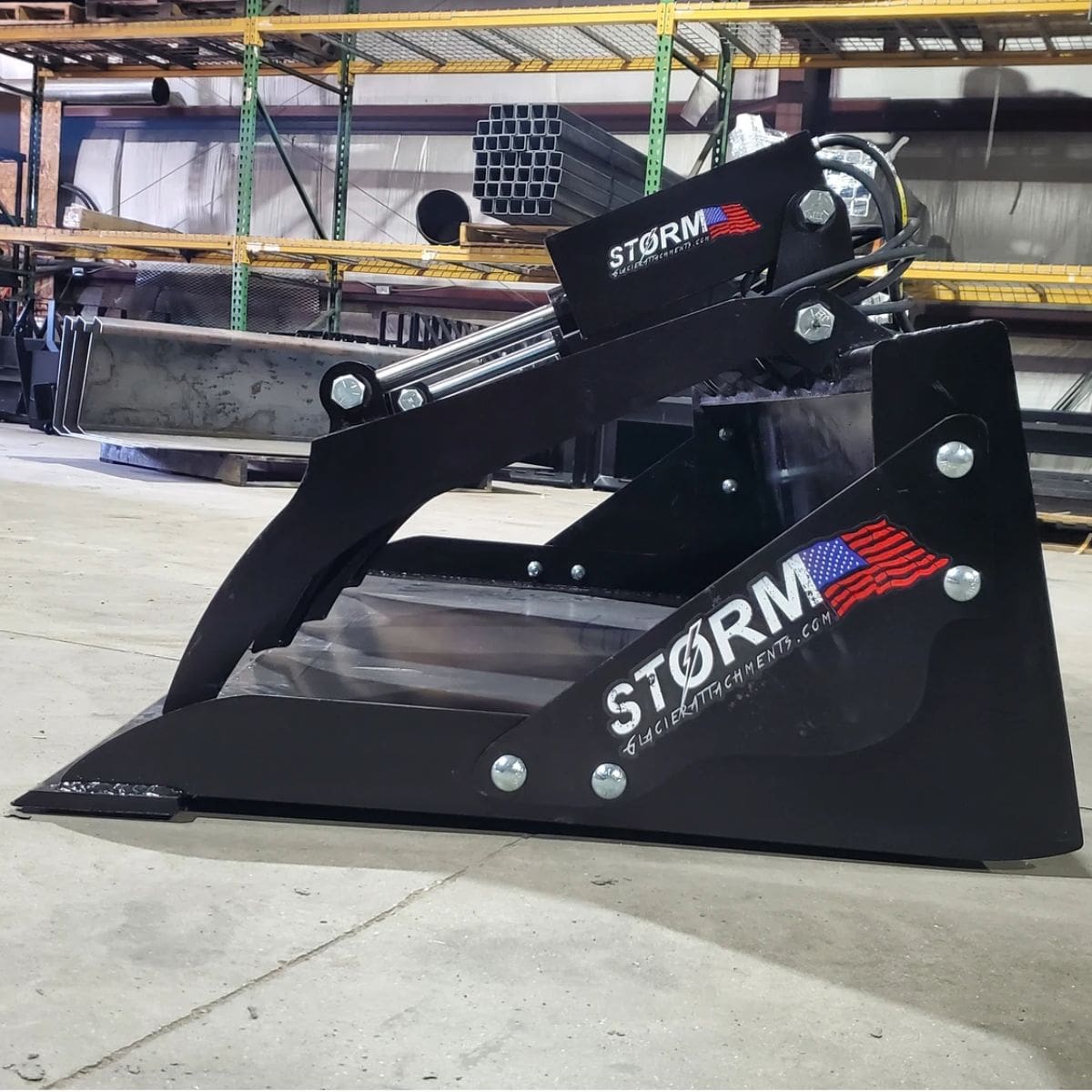 72" Heavy Duty Grapple Bucket — Storm Attachments - Left Sdie Logo