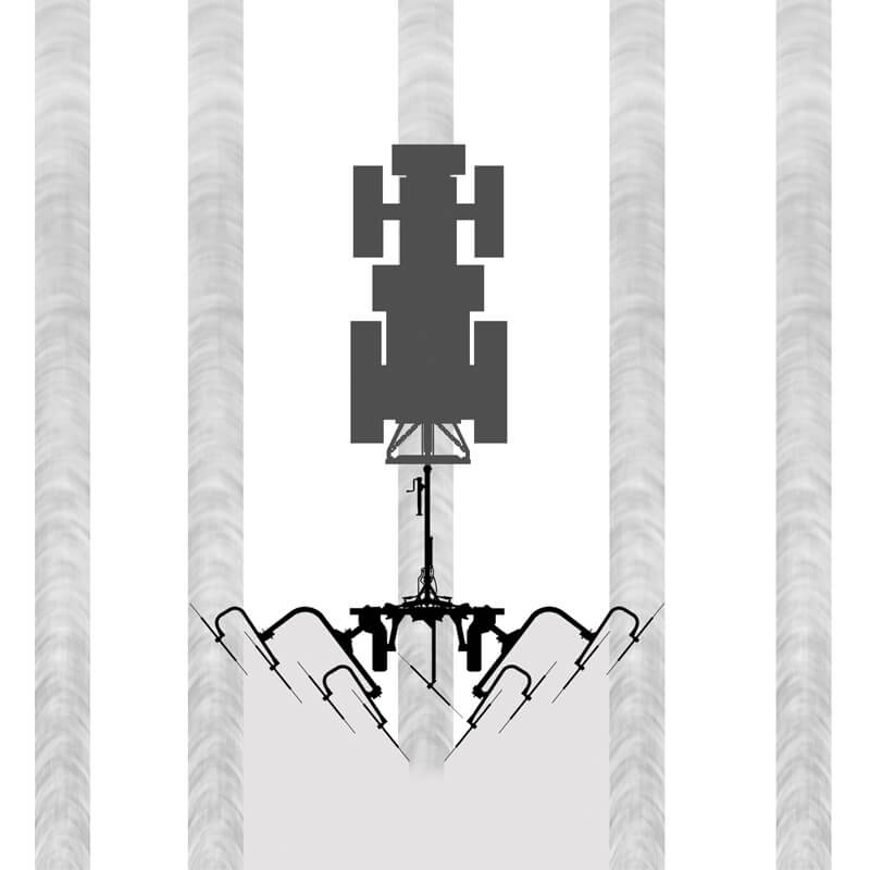 BEFCO Hay Rake top view, featuring durable metal construction and multiple working wheels.