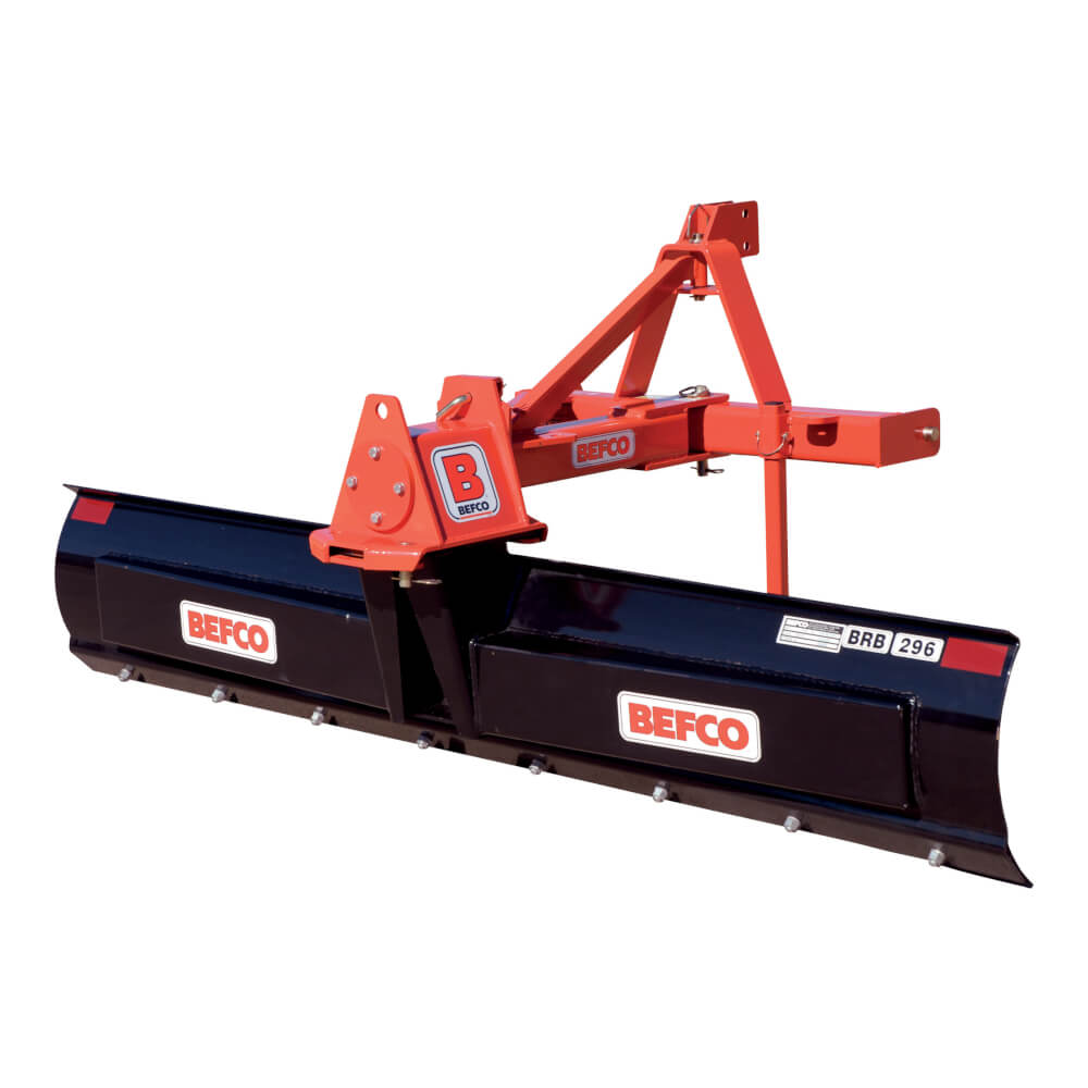 BEFCO Heavy Duty Rear Blade, black and orange, angled view with sturdy construction features.