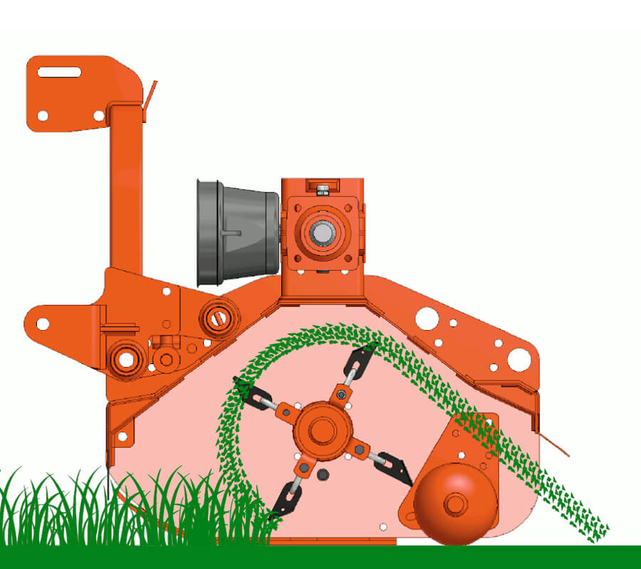 BEFCO Hurricane H40-S Flail Mower side view, bright orange with rotating blades and sturdy construction.