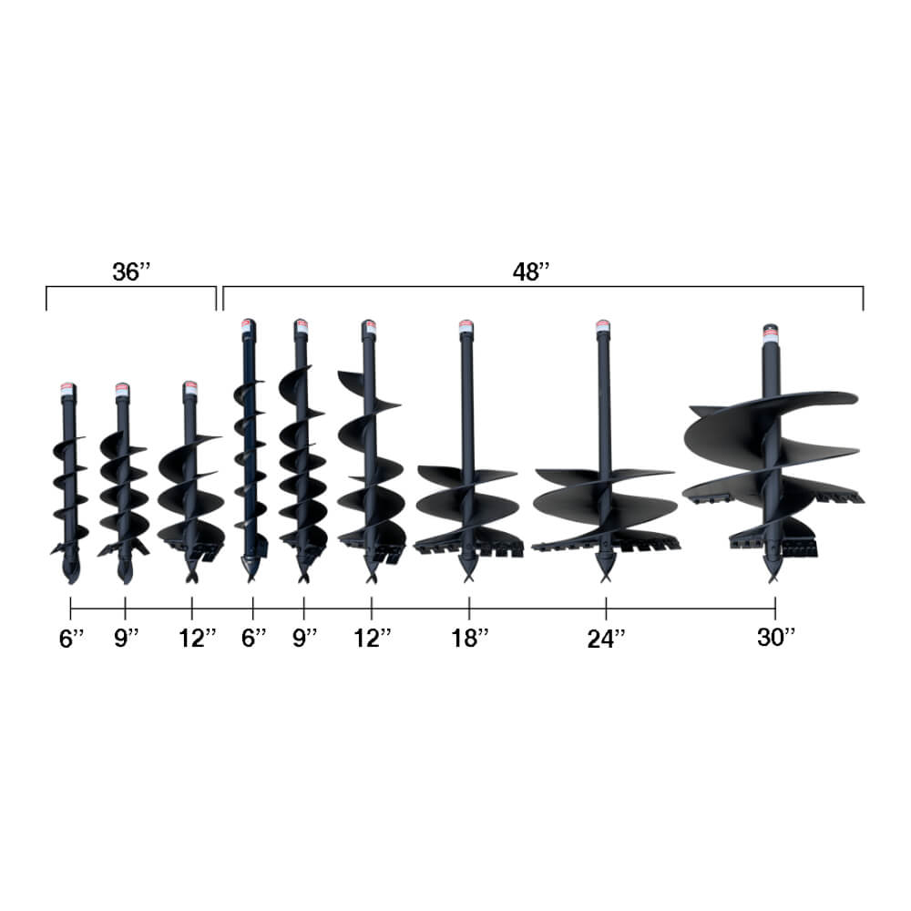 BEFCO PTO Post Hole Digger set, featuring varying auger sizes from 6” to 30”.