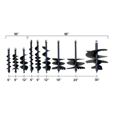 BEFCO PTO Post Hole Digger set, featuring varying auger sizes from 6” to 30”.