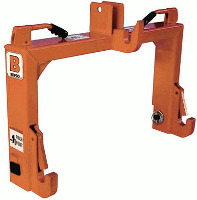 BEFCO QH1-100 Category 1 Quick Hitch, orange, front view, featuring hooks and safety latches.