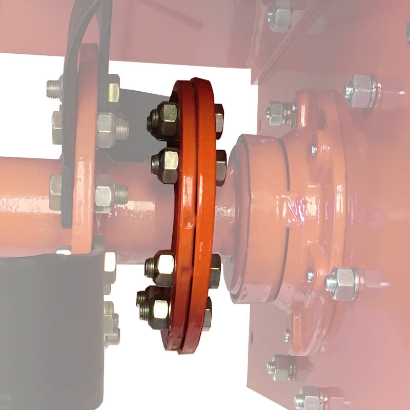 BEFCO T60 Rotary Tiller close-up view of orange connection components with bolts and washers.