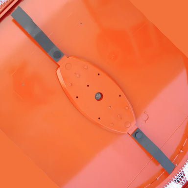 BEFCO Tornado RHD Rotary Cutter top view, orange with a central blade and mounting features.