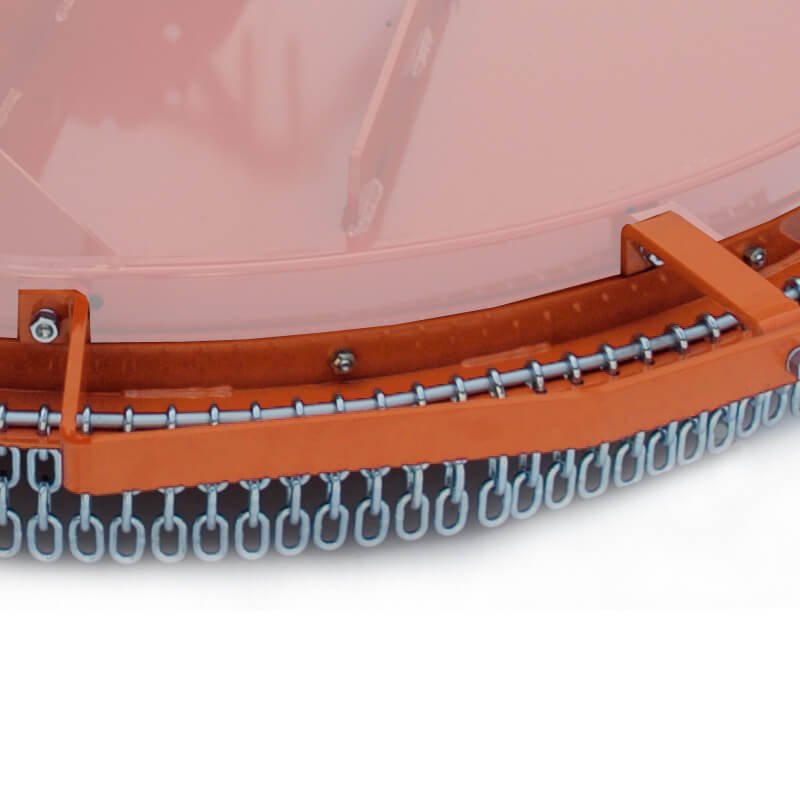 BEFCO Tornado RMD Rotary Cutter angled view, featuring a red metal deck and chain guard.