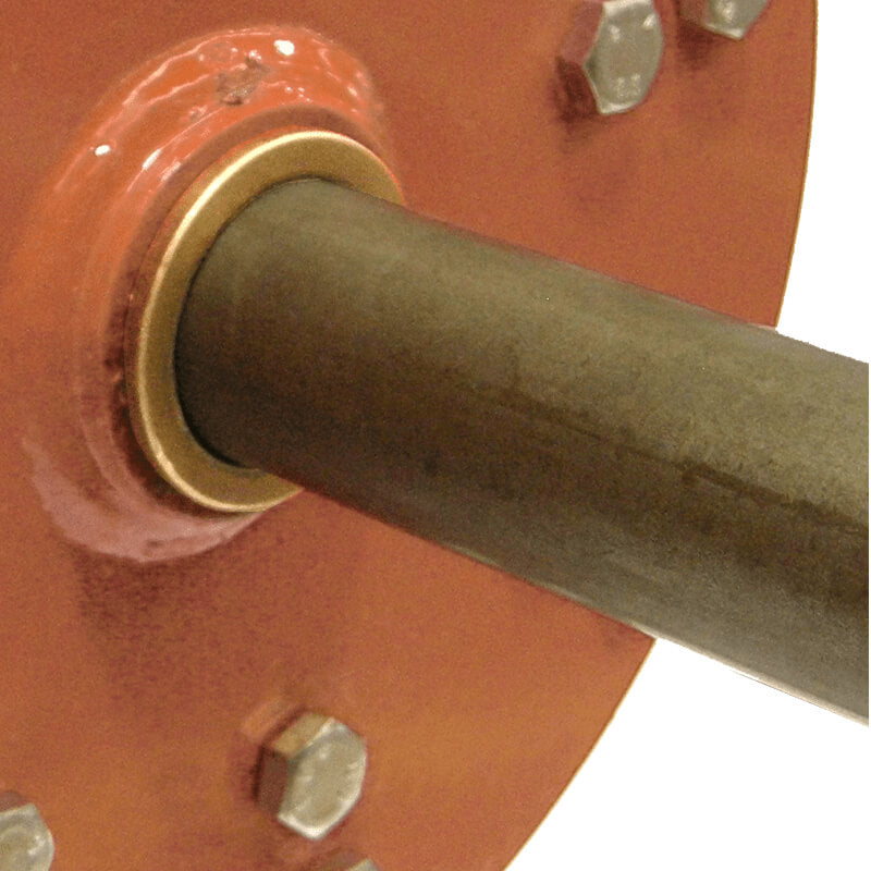 BEFCO 3 Point Core Aerator close-up view, featuring a metal shaft and red mounting plate.