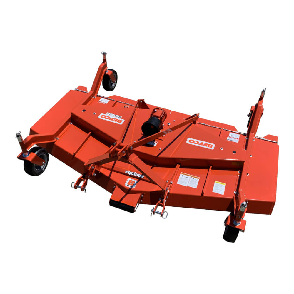 BEFCO C70 Grooming Mower, angled view, bright orange with large wheels and adjustable handle.