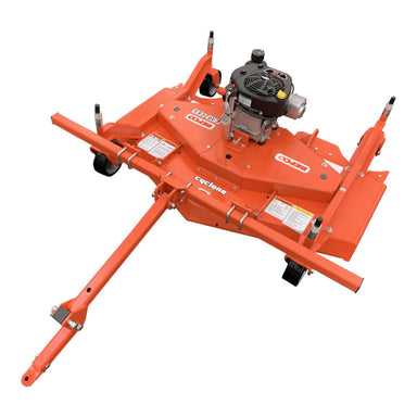 BEFCO Cyclone C30-CE5H Grooming Mower, orange, top-down view, features engine, wheels, and handles.