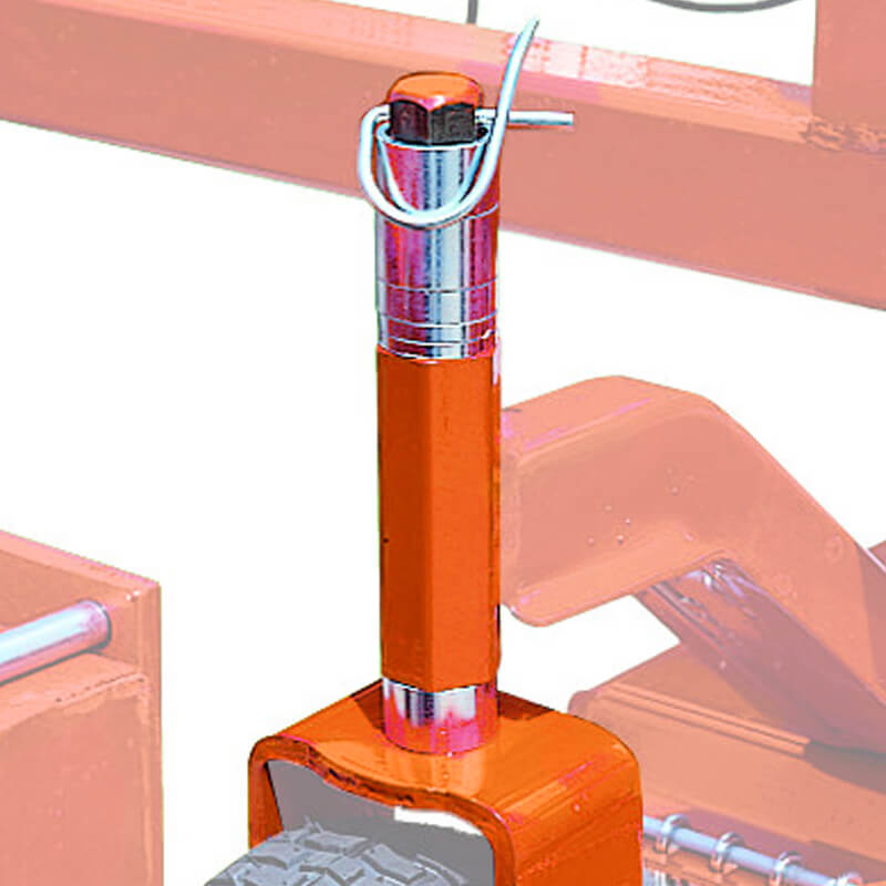 BEFCO Cyclone Flex Mower close-up of the orange frame with a chrome pin latch mechanism.