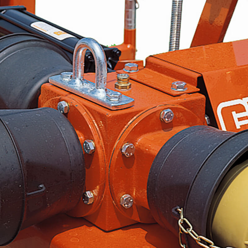 BEFCO Cyclone Super Flex Gang Grooming Mower close-up view, orange with mechanical components and attachments.