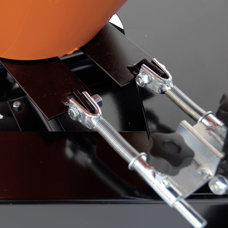 BEFCO Fertilizer Spreader detail view, featuring an orange hopper and robust metal components.