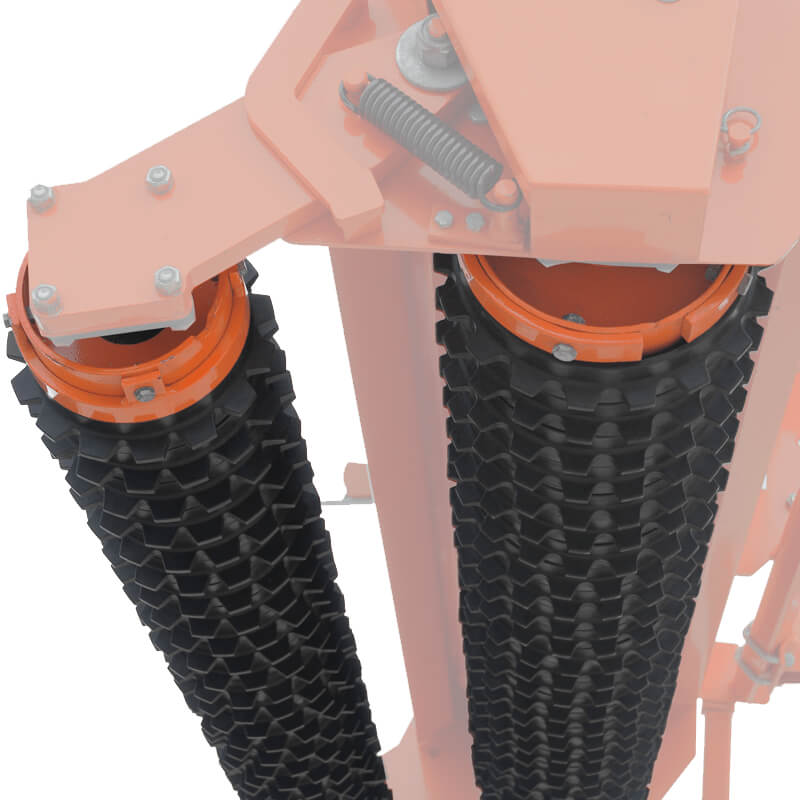 BEFCO Primary Seeder SRT angled view, orange frame with two black seed rollers and precision components.