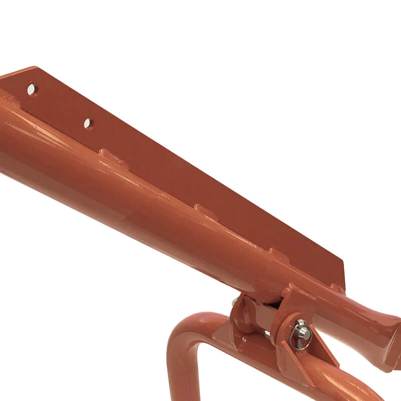 BEFCO PTO Post Hole Digger, orange metal construction with a sturdy handle and mounting bracket.