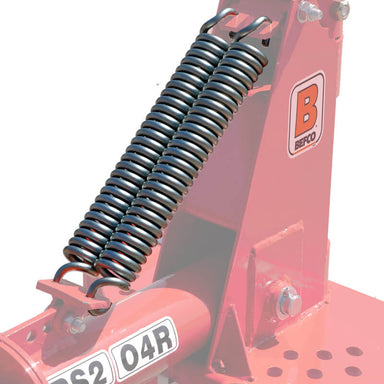 BEFCO RS2 Hay Rake close-up view of red frame with black coil springs.