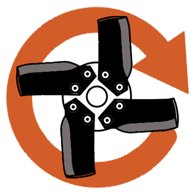 BEFCO T50 Rotary Tiller blade assembly, black and gray with a circular arrow graphic.