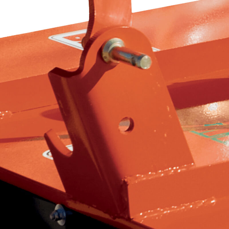 BEFCO Tornado BRC Rotary Cutter close-up, orange finish with mounting brackets and assembly detail.