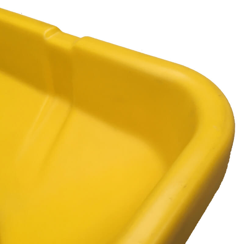 BEFCO Turbo Hop 303 Pendulum Spreader yellow close-up, featuring a durable design and smooth edges.