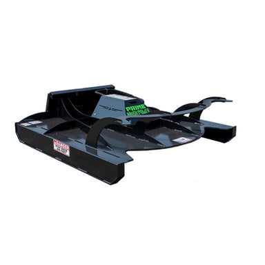 Prime Attachments Brush Mower Attachment, angled view, black with sturdy metal construction and branding.