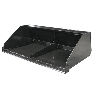 Commercial Skid Steer Snow Bucket by Prime Attachments, black, front view, durable construction.