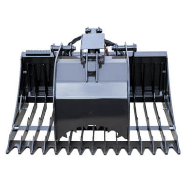 Cyclops Solo Grapple attachment, front view, heavy-duty black steel with serrated edges.