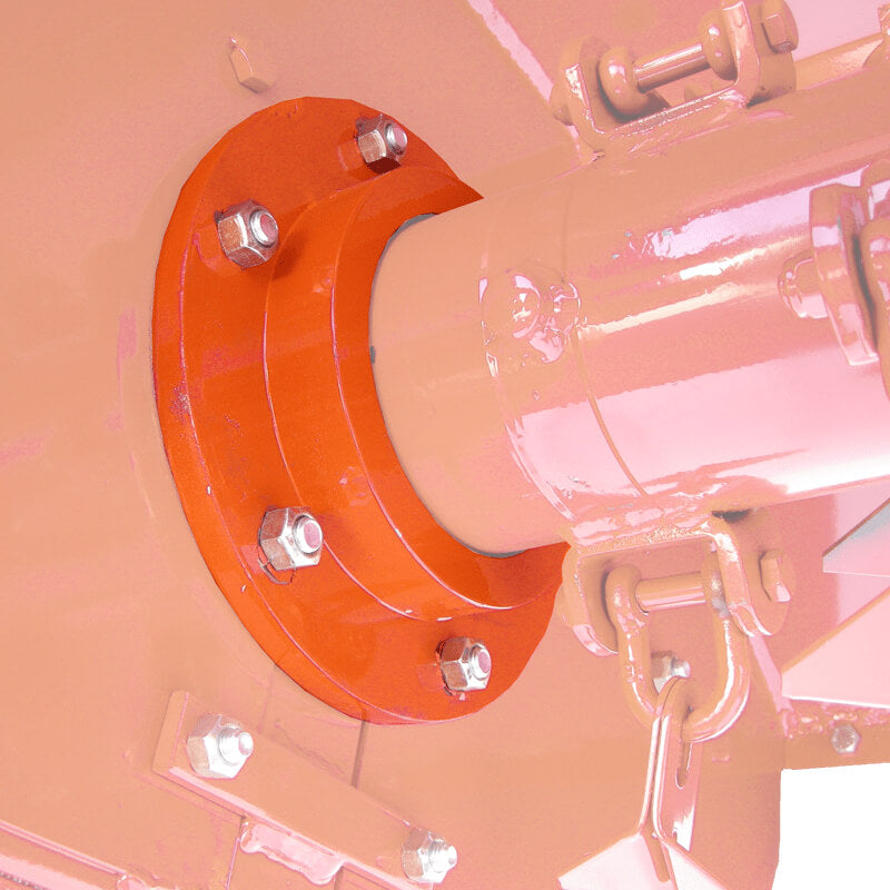 BEFCO Destroyer D90 Flail Shredder angled view, featuring metallic components in orange and pink.