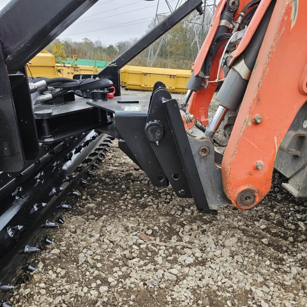 HD Soil Conditioner by Prime Attachments, angled view, featuring black construction with sharp, durable tines.