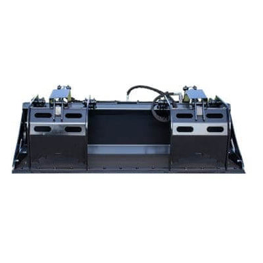 Heavy Duty Grapple Bucket Attachment by Prime Attachments, angled view, black with hydraulic grips.