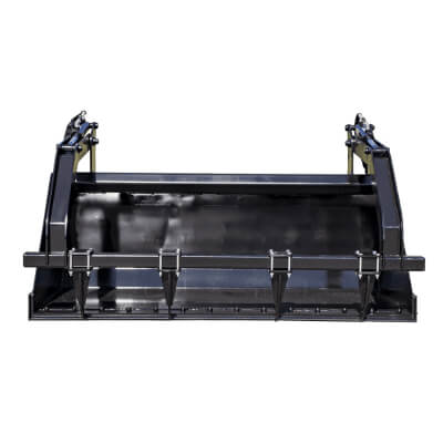 High Capacity Grapple Bucket by Prime Attachments, front view, sleek black design with multiple tines.