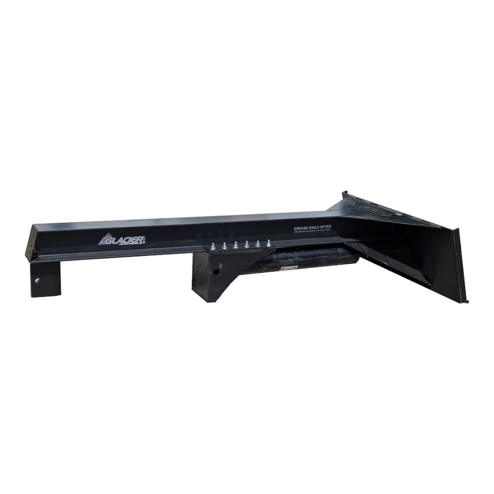 Glacier Attachments Inverted Log Splitter for Skid Steer, black, angled view with sturdy design elements.