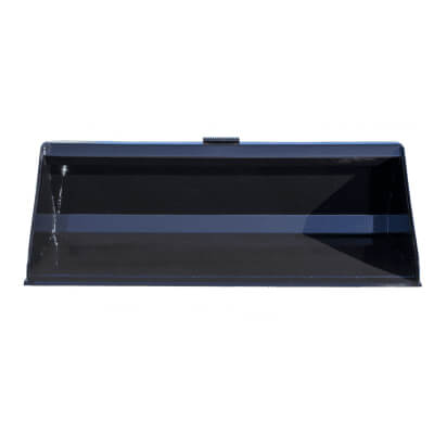 Low Profile Skid Steer Bucket by Prime Attachments, angled view, robust construction in black.