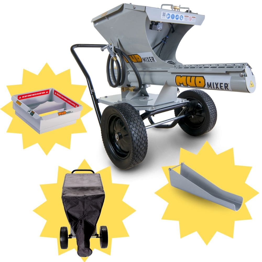 MudMixer with Hopper, Cover, and Chute shown on white background