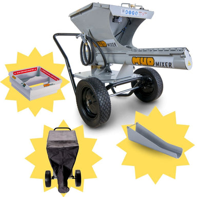 MudMixer with Hopper, Cover, and Chute shown on white background