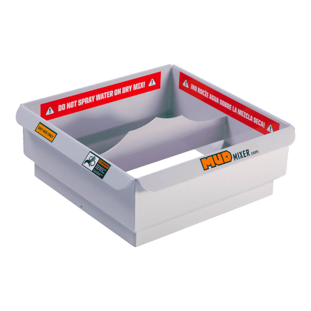 MudMixer Hopper Extension product view, white with safety warnings and open top design.