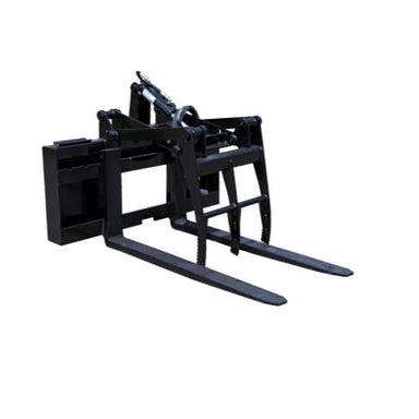 Pallet Fork Grapple Attachment by Prime Attachments, black, angled view with robust tines.