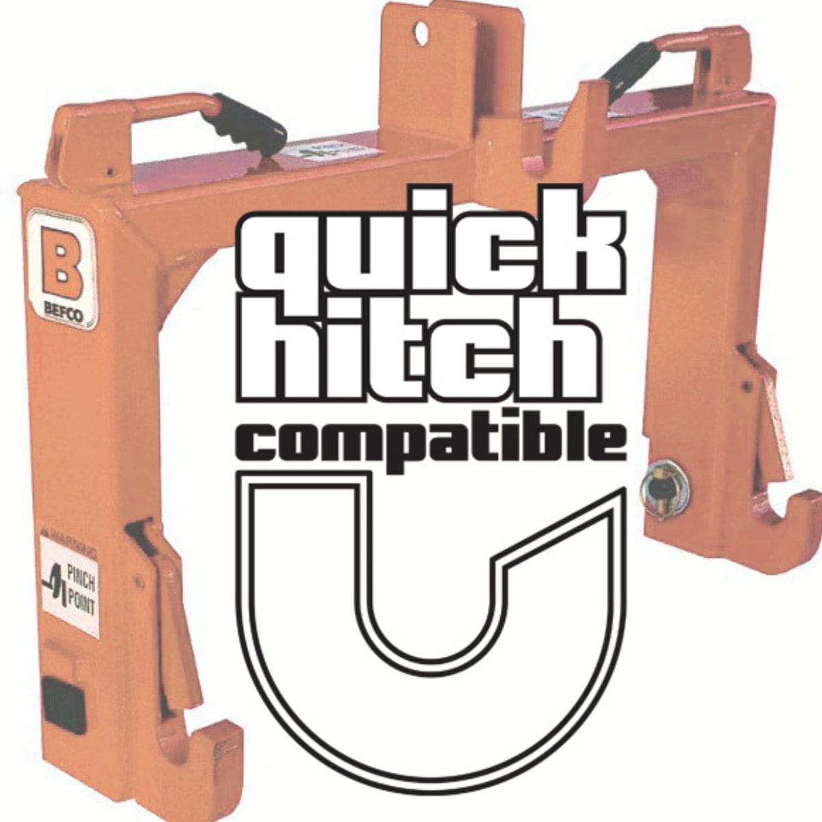 BEFCO Poly Hop Broadcast Spreader logo design featuring Quick Hitch compatibility in bold white text.