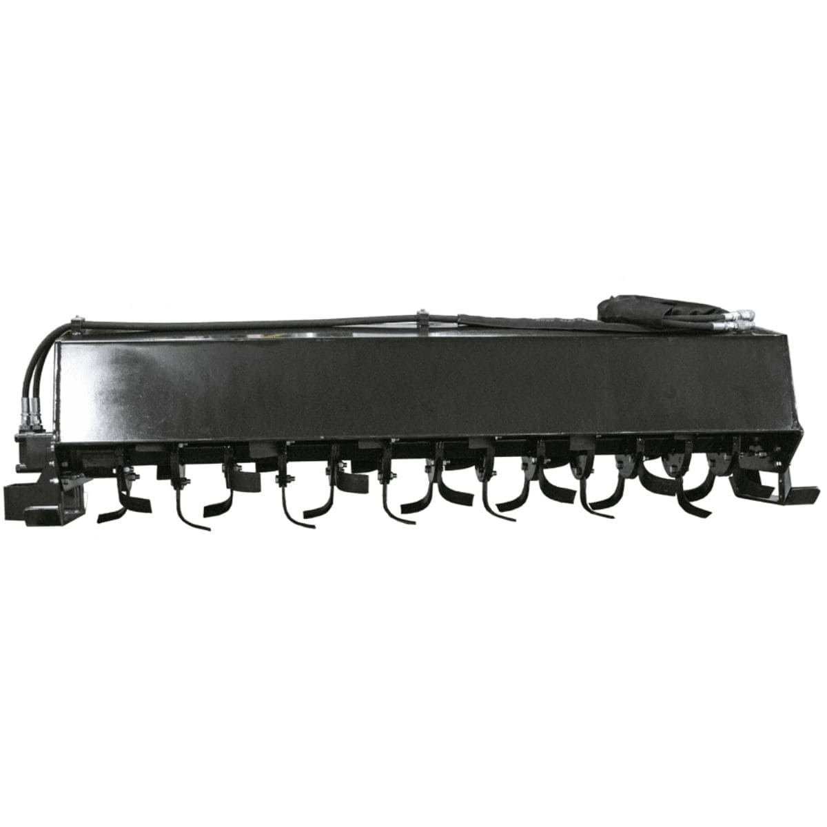 Prime Attachments heavy-duty skid steer tiller front side view black