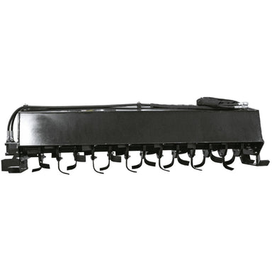 Prime Attachments heavy-duty skid steer tiller front side view black