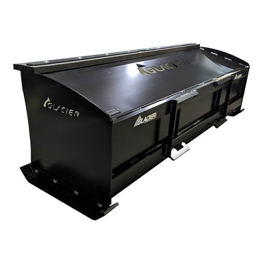 Glacier Attachments skid steer heavy-duty snow pusher, black, angled view with sturdy build.