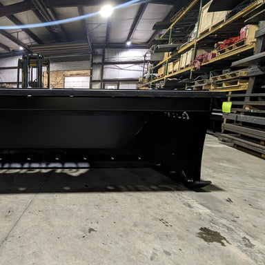 Glacier Attachments Skid Steer Heavy Duty Snow Pusher, black, front view, robust metal construction.