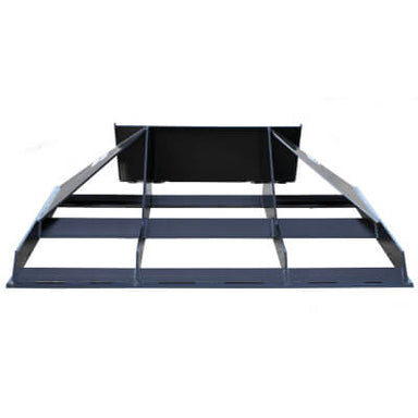 Skid Steer Land Leveler Attachment by Prime Attachments, angled view in metallic gray with open frame.