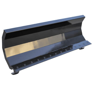 Skid Steer Snow Plow Blade by Prime Attachments, angled view, sleek black finish with mounting holes.