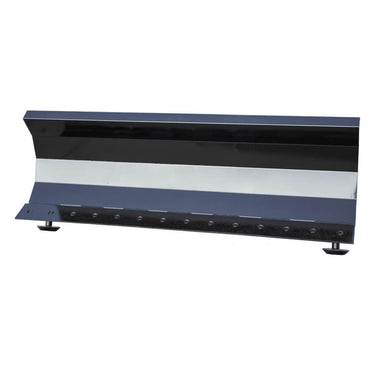 Prime Attachments Skid Steer Snow Plow Blade, sleek black design, front view with cutting edge.