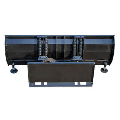 Skid Steer Snow Plow Blade by Prime Attachments, black, top-down view with adjustable features.