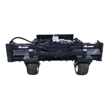 Glacier Skid Steer Soil Conditioner front view, black with wheels and attachment features.