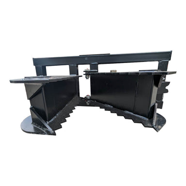Glacier Attachments Skid Steer Tree Puller, black, angled view with serrated edges for gripping.