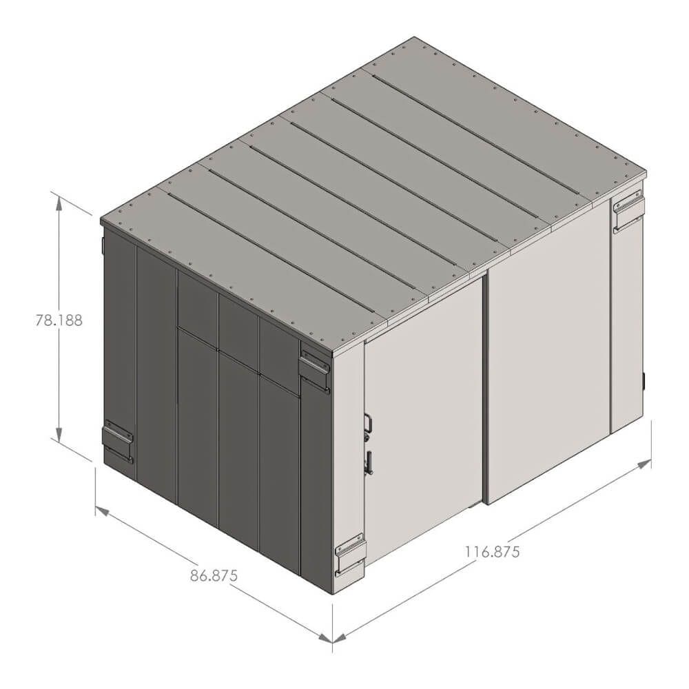 Swisher 20 Person ESP Wheelchair Accessible Storm Shelter, top-down view with double doors and measurements.